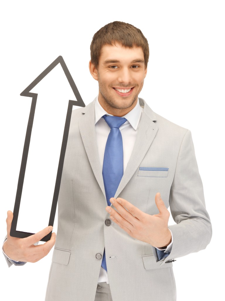 businessman with direction arrow sign